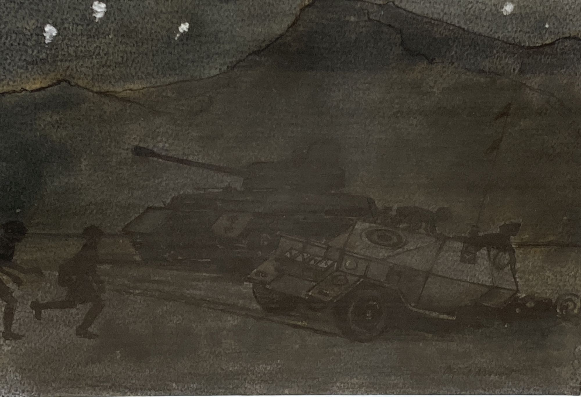 Cyril Mount, ink and wash, Tank and scout car in North Africa 1944, signed, 19 x 26cm